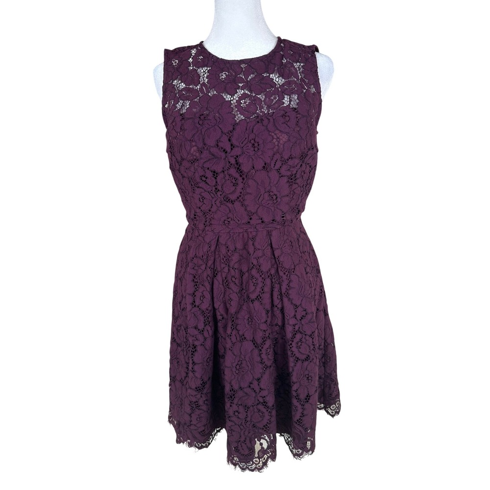 Anthropologie BHLDN‎ Hitherto Kinsley Lace Mini Dress Women 2 Purple Fit Flare